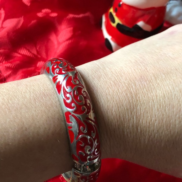 Vintage silver and red cuff bracelet - Picture 6 of 7